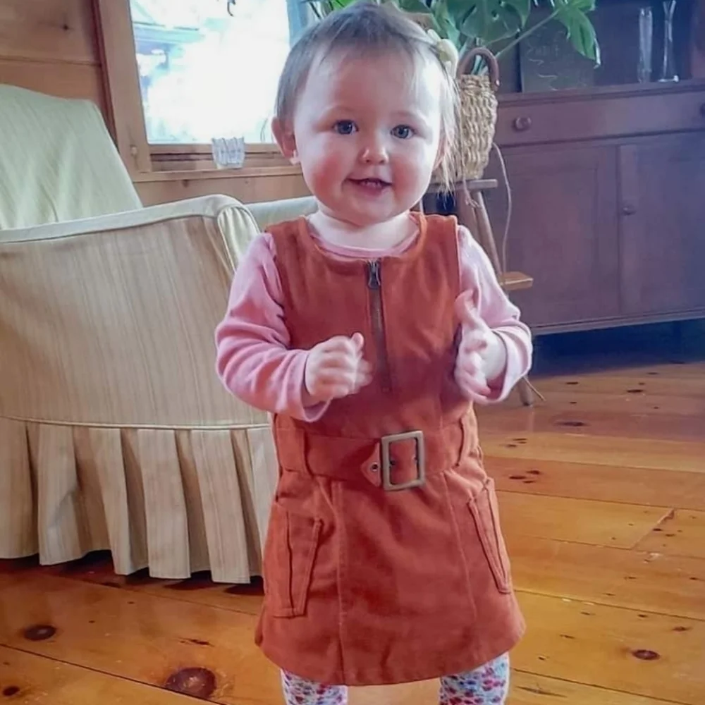 Genuine Kids From OshKosh Copper/ Brown Dress With Built In Belt & Pockets 18M